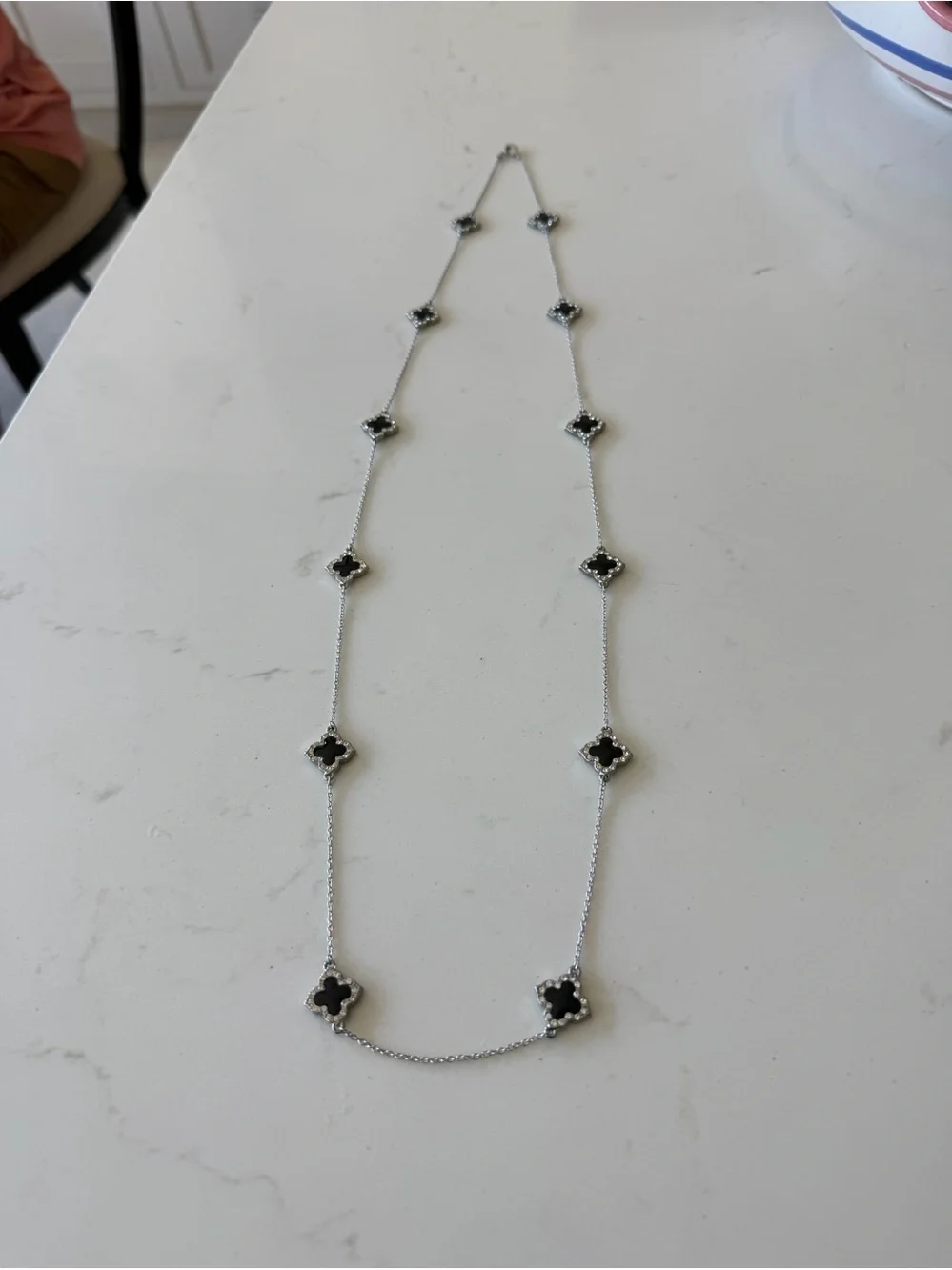 Sterling Silver Black Clover Station Necklace
